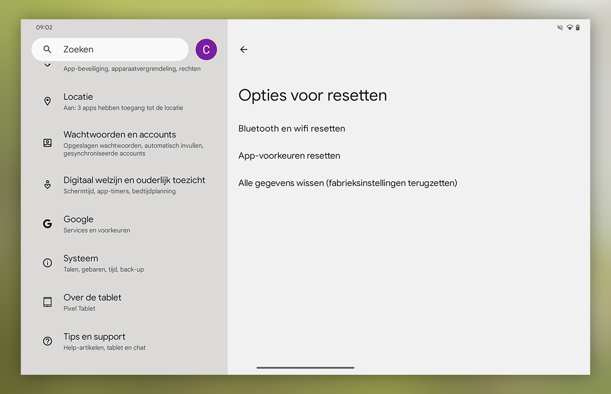 tablet resetten android