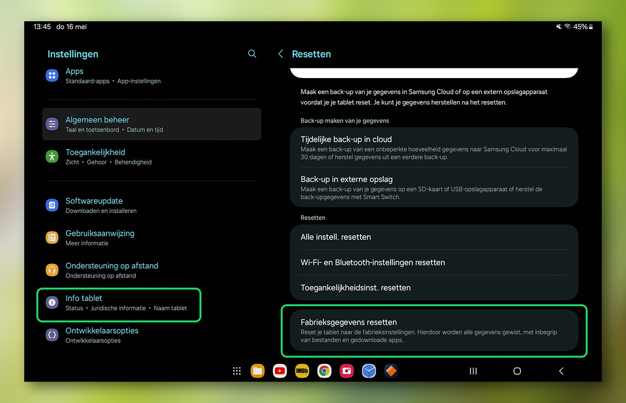 tablet resetten samsung