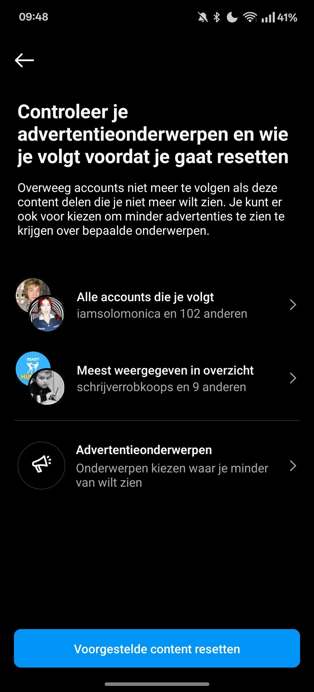 Instagram algoritme resetten