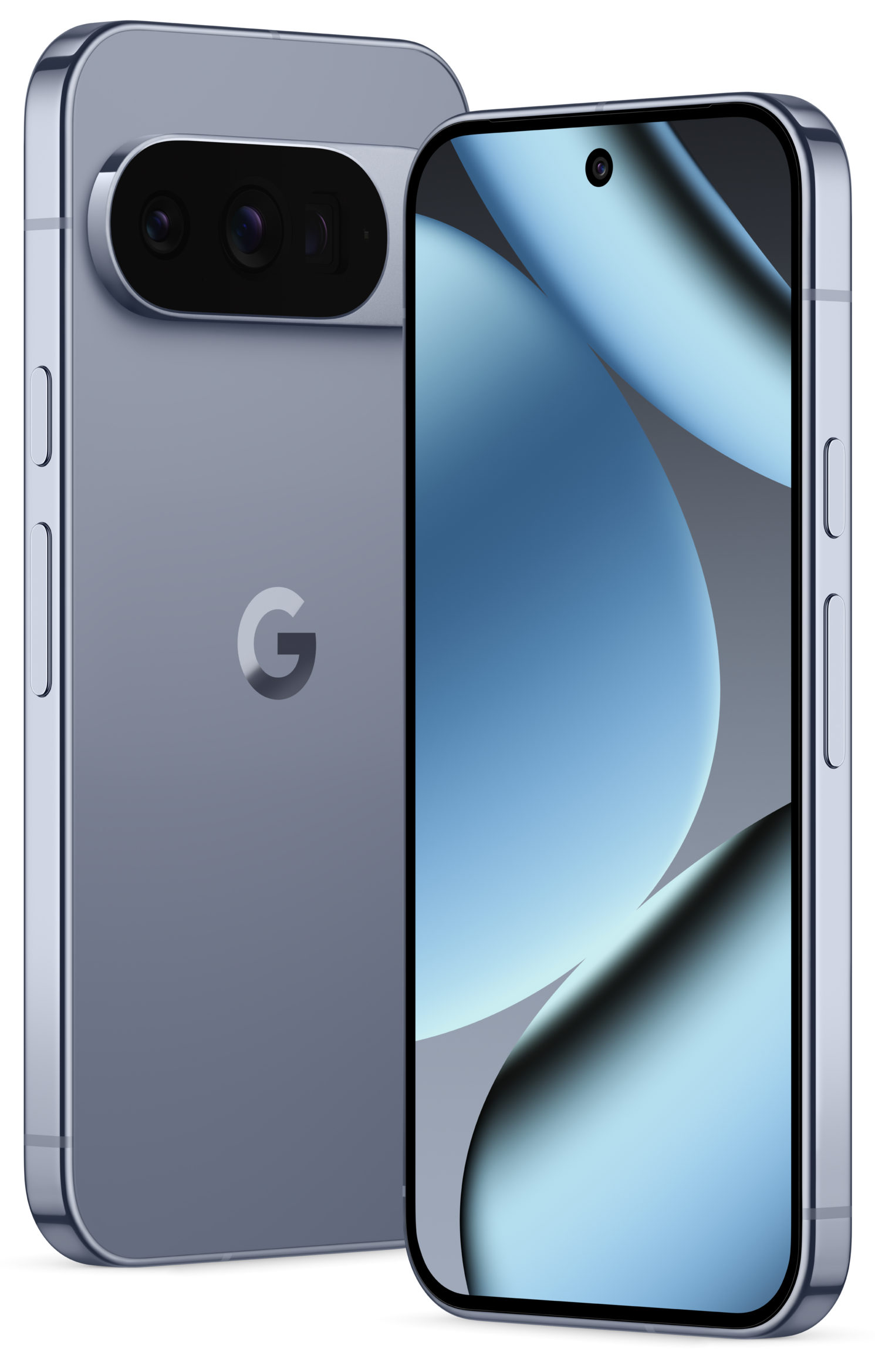 de Google Pixel 10 Pro in het grijs met de voor en achterkant.